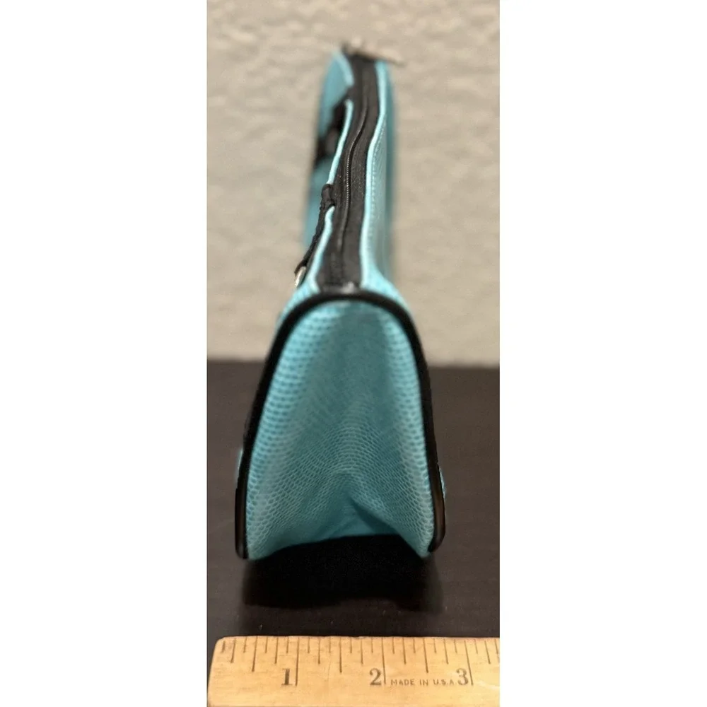 New LANCOME Cosmetic Bag Clutch Travel Bag Turquoise Snake Embossed Faux Leather